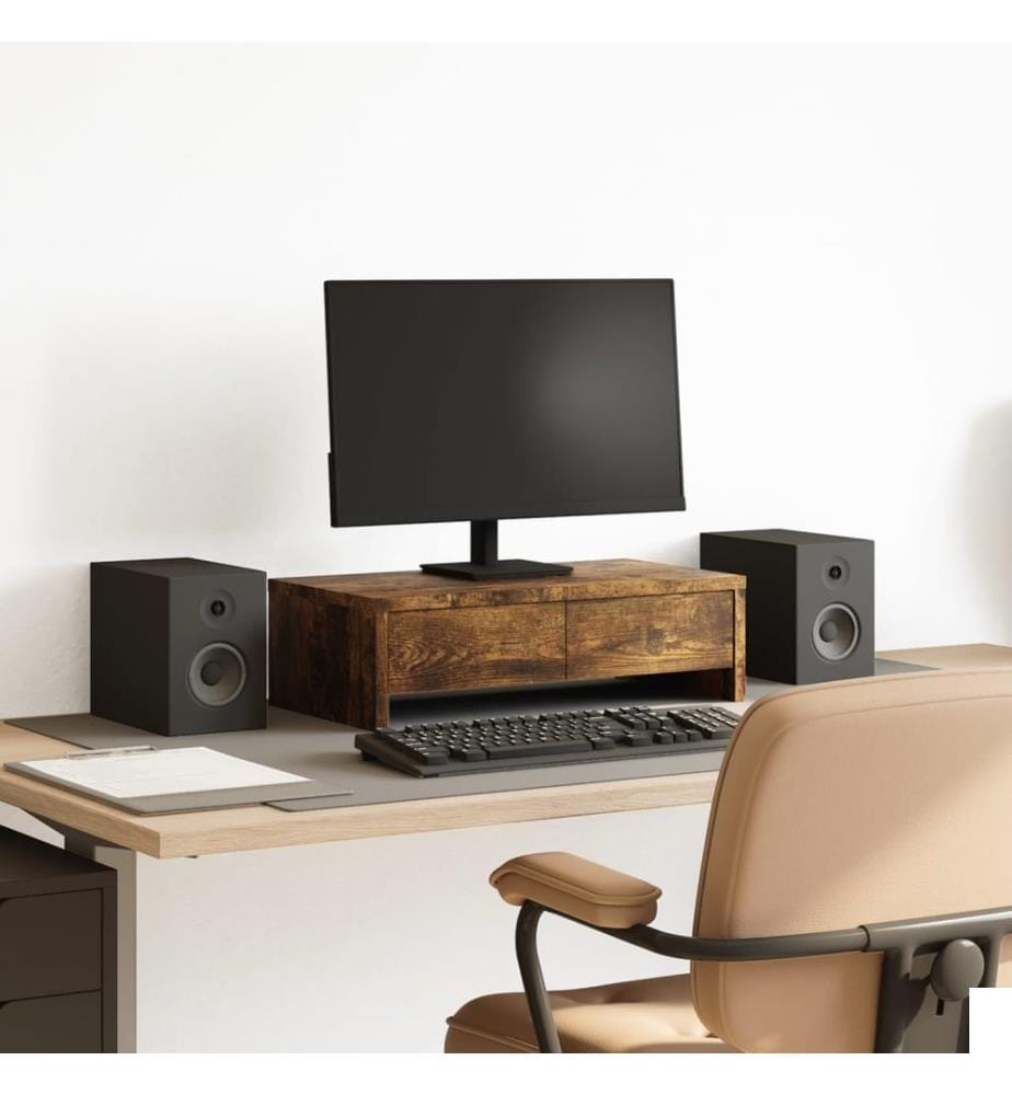 Support de moniteur avec tiroirs chêne fumé bois d'ingénierie