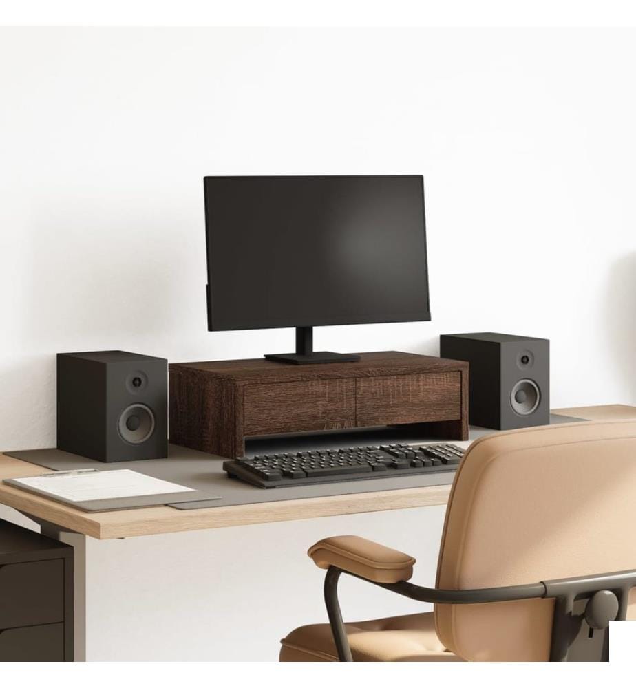 Support de moniteur avec tiroirs chêne marron bois d'ingénierie
