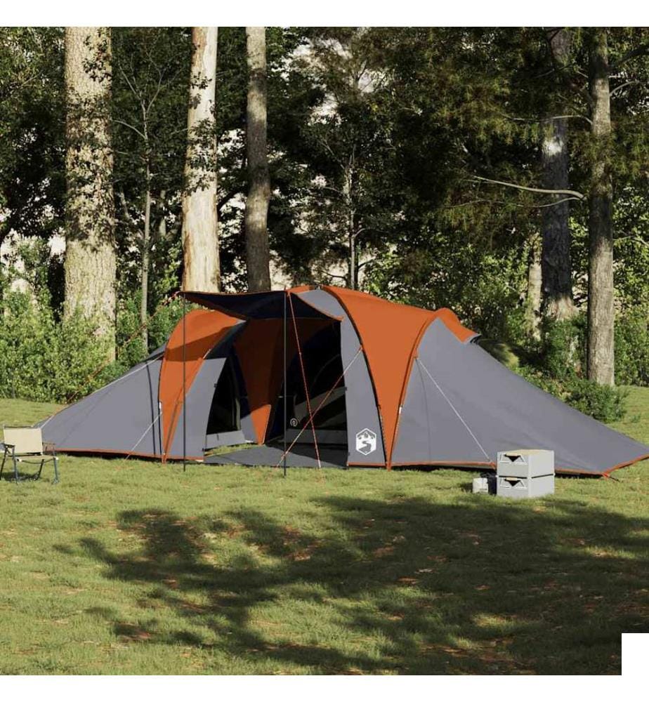 Tente familiale à dôme 6 personnes gris et orange imperméable