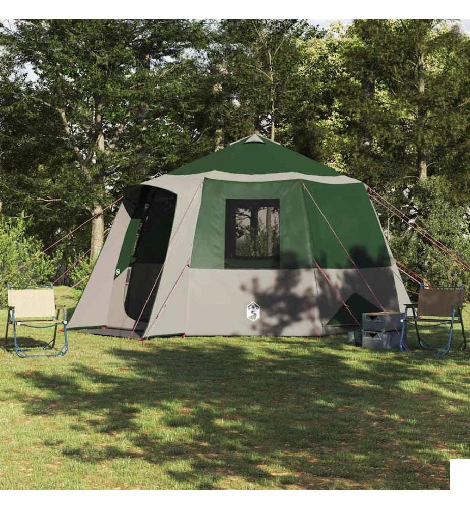 Tente de cabane 12 personnes Vert et blanc 405 x 405 x 273 cm