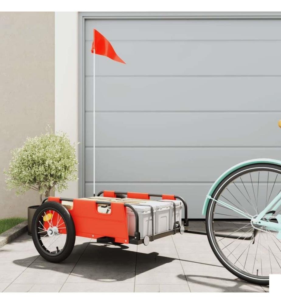 Remorque de vélo orange tissu oxford et fer
