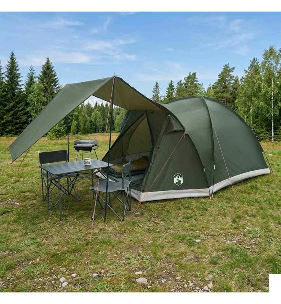 Tente Cabane Vert armée 4 personnes Polyester et Acier