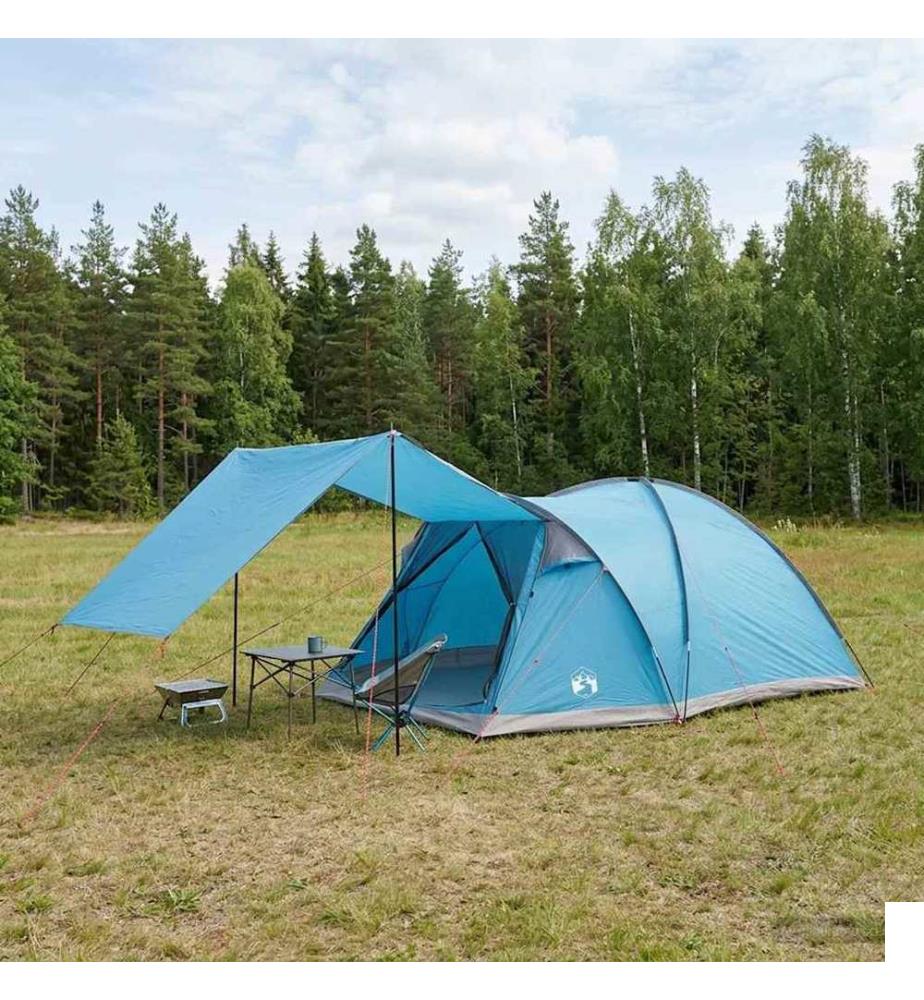 Tente Cabane avec toit Bleu 6 personnes Polyester et Acier