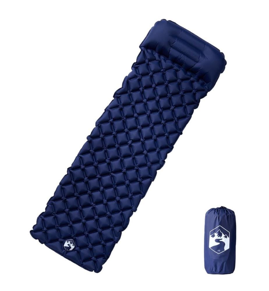 Matelas de camping gonflable et oreiller 1 personne bleu marine