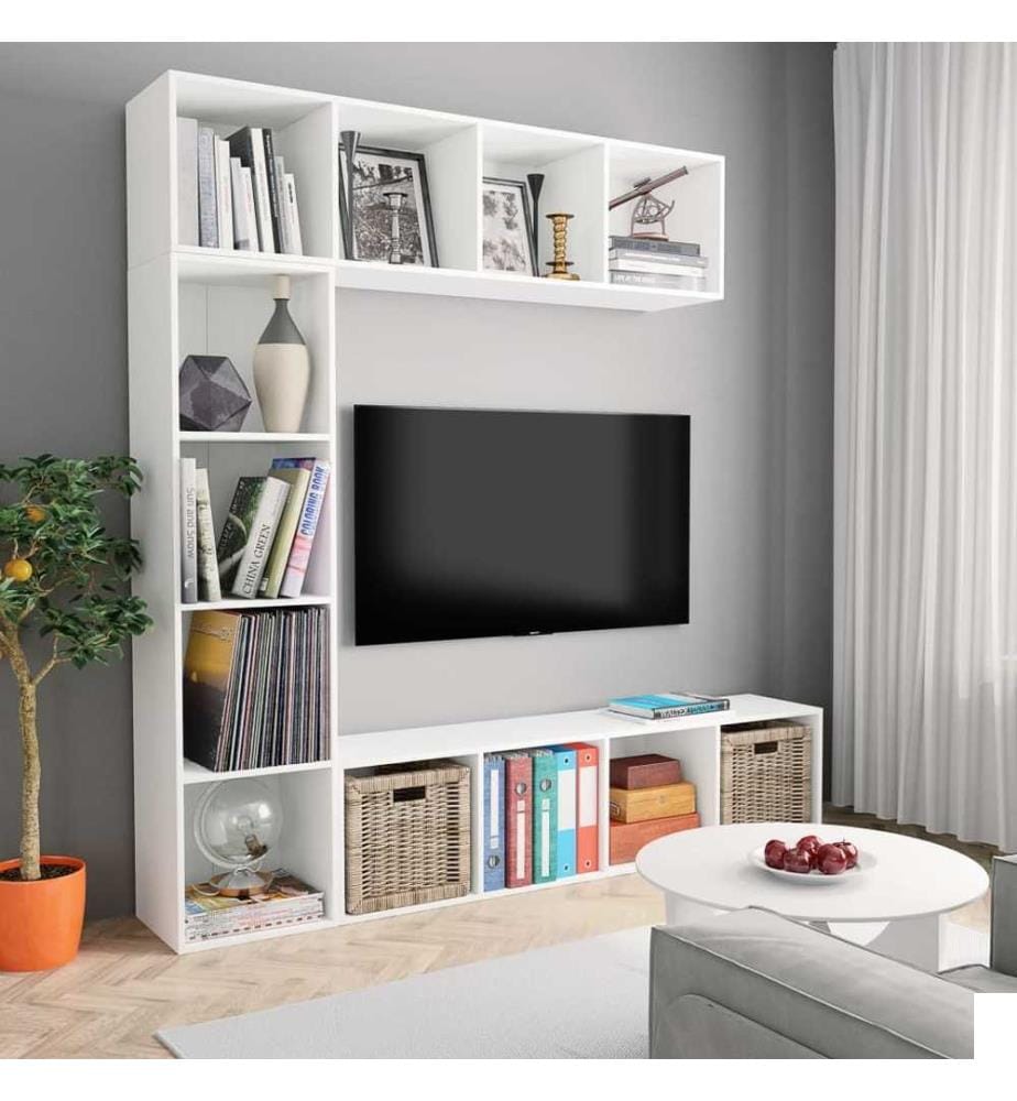 Ensemble de bibliothèque/meuble TV 3 pcs Blanc 180x30x180 cm
