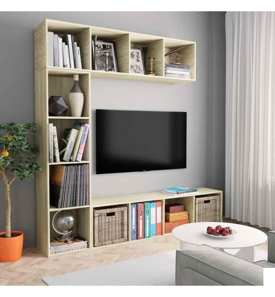 Jeu de bibliothèque/meuble TV 3 pcs Chêne sonoma 180x30x180 cm