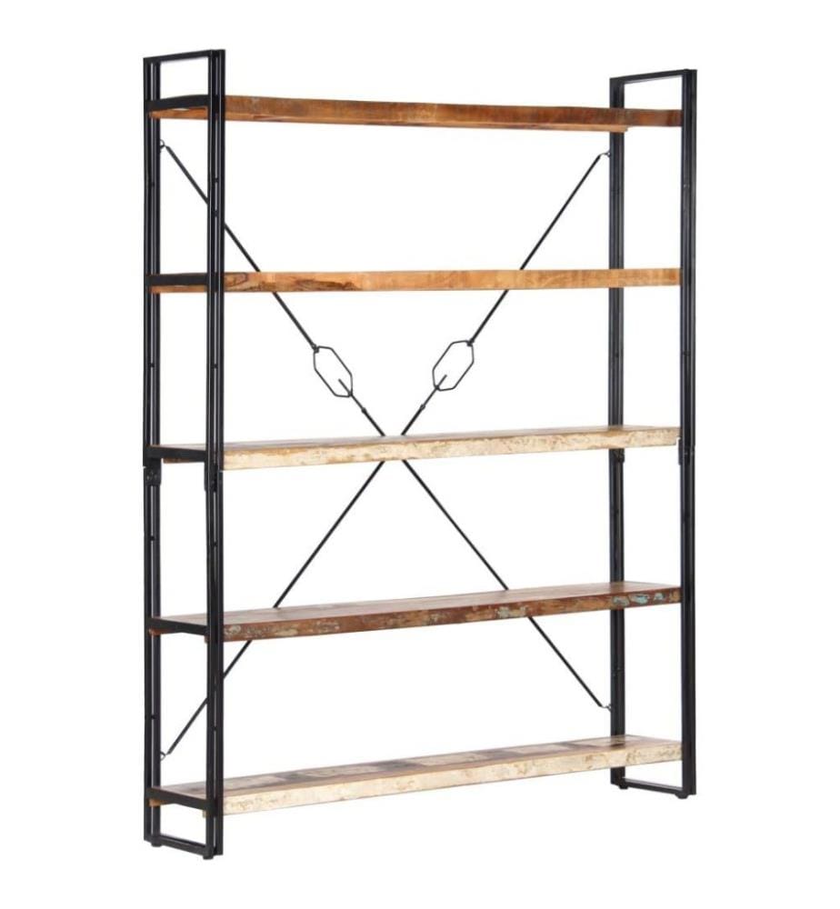 Bibliothèque 5 niveaux 140x30x180cm Bois solide de récupération