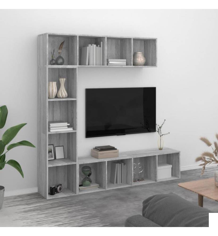 Ensemble bibliothèque/meuble TV 3 pcs Sonoma gris 180x30x180 cm