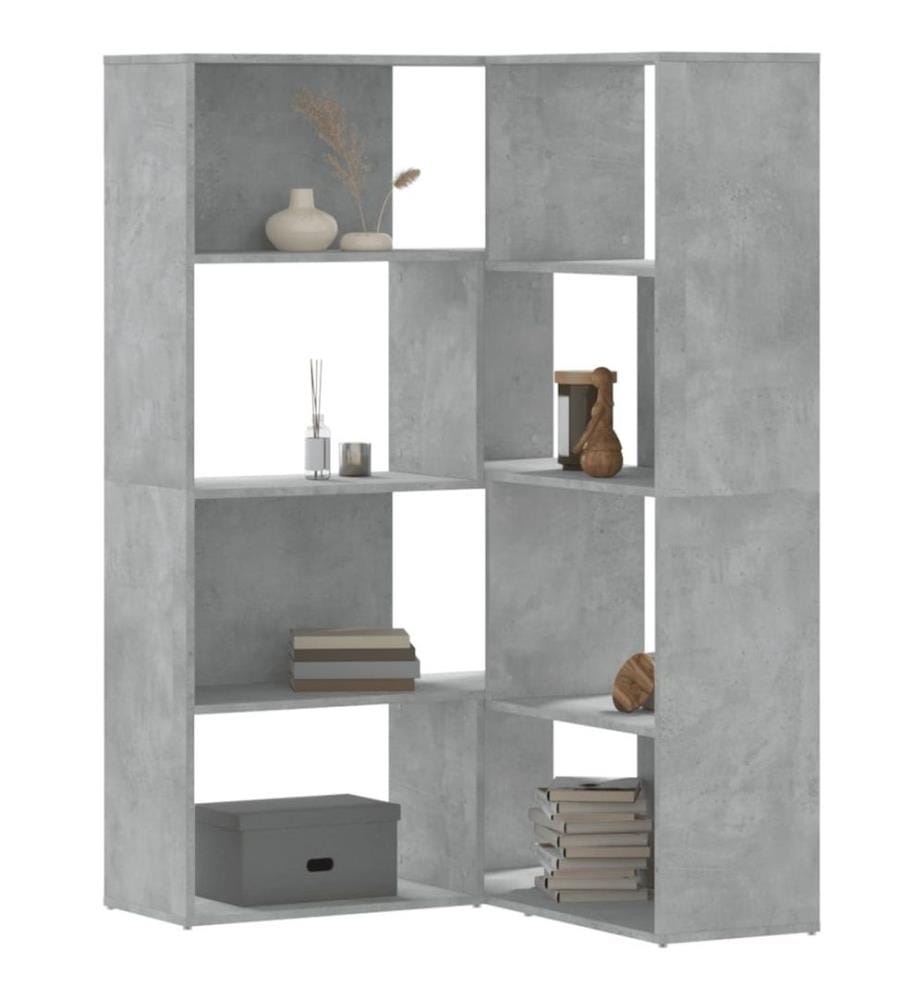 Bibliothèque d'angle à 4 niveaux gris béton bois d'ingénierie