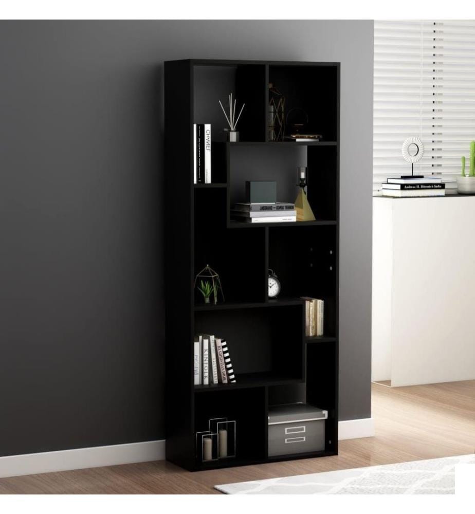 Bibliothèque Noir 67x24x161 cm Aggloméré
