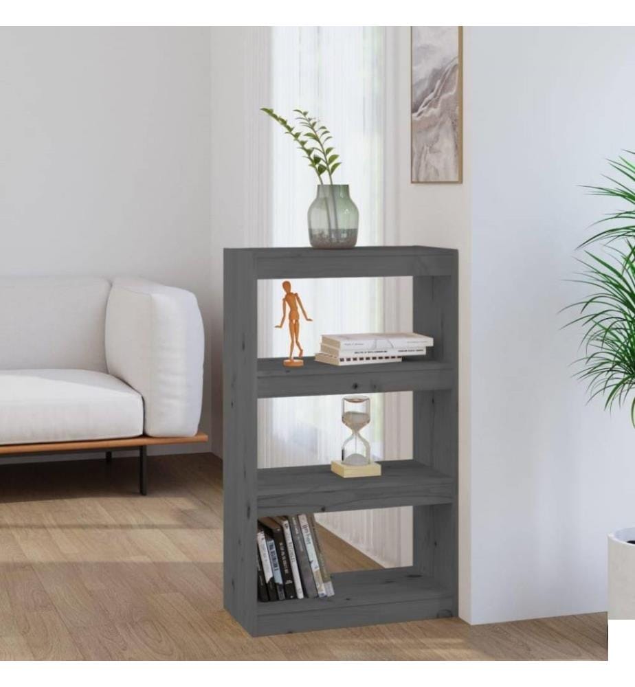 Bibliothèque/Séparateur de pièce Gris 60x30x103,5 cm Pin solide