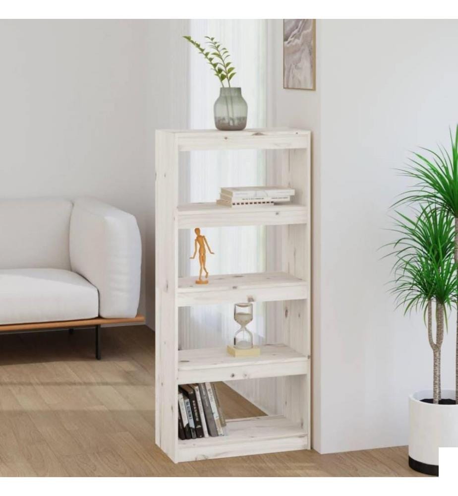 Bibliothèque/Séparateur de pièce Blanc 60x30x135,5cm Pin solide
