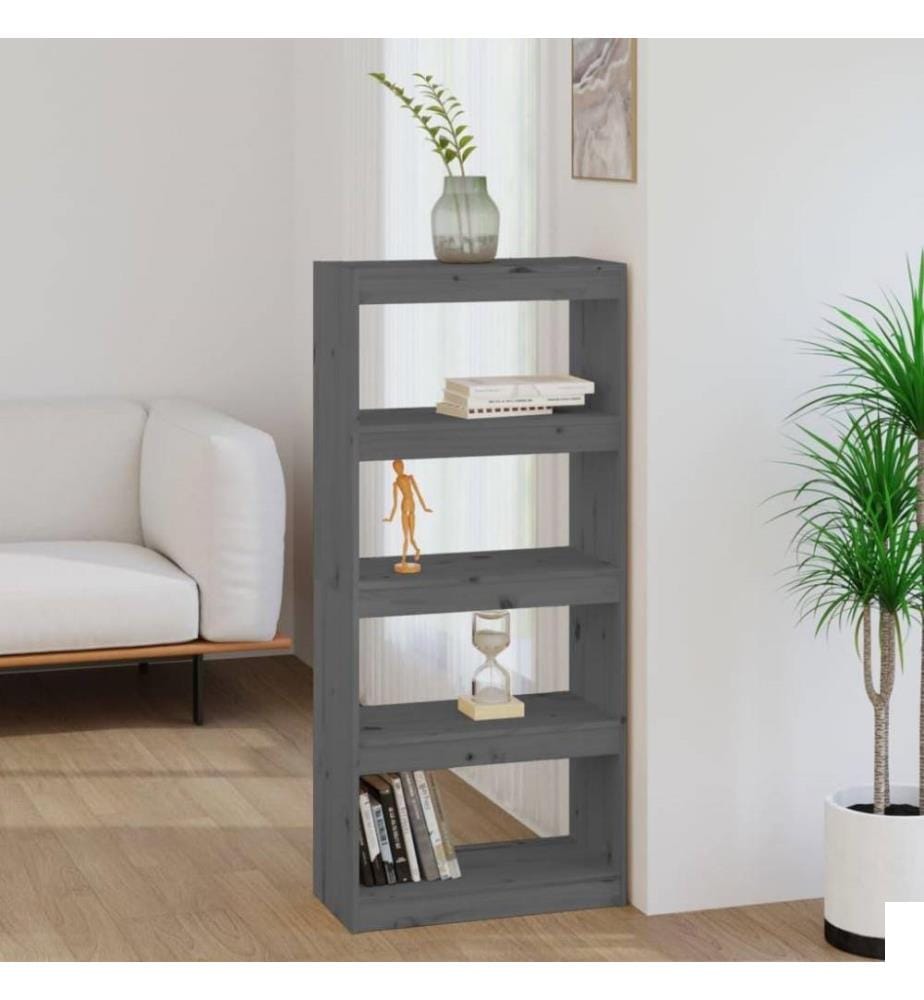 Bibliothèque/Séparateur de pièce Gris 60x30x135,5 cm Pin solide