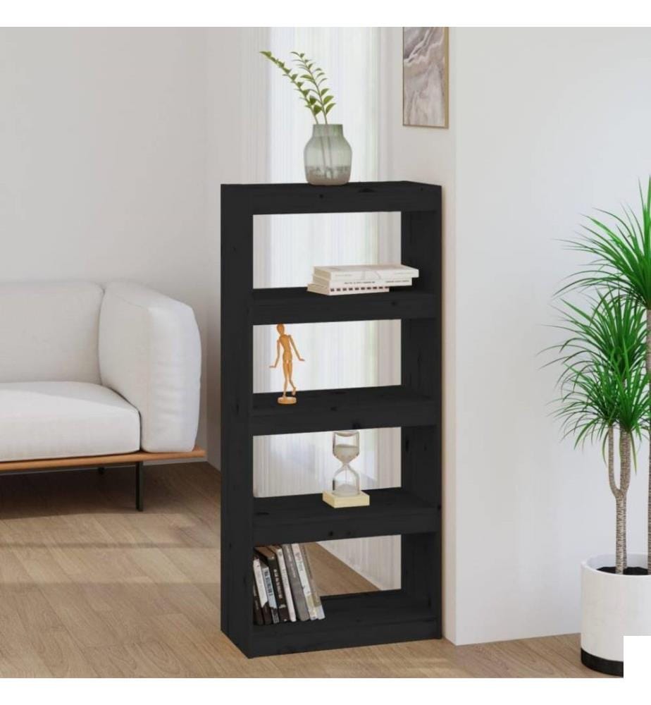 Bibliothèque/Séparateur de pièce Noir 60x30x135,5 cm Pin solide