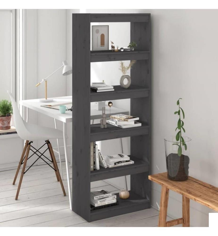 Bibliothèque/Cloison Gris 60x30x167,5 cm Bois massif de pin