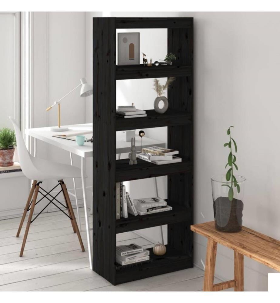 Bibliothèque/Séparateur de pièce Noir 60x30x167,5 cm Pin solide