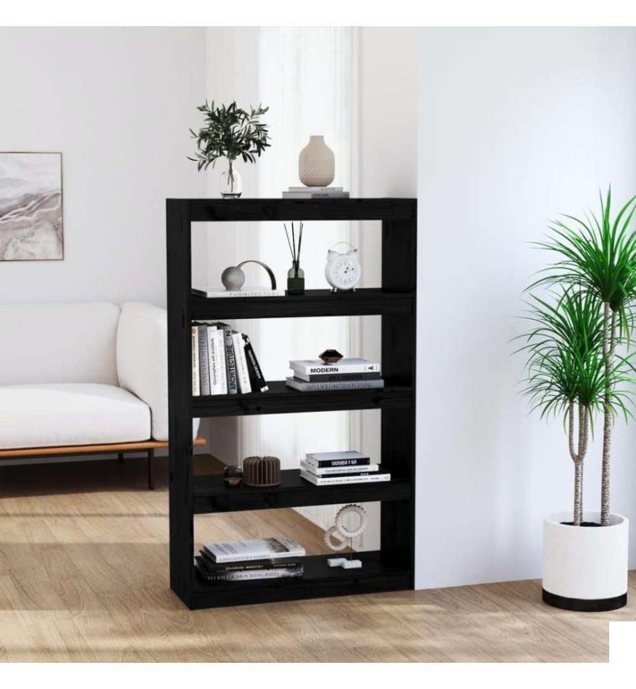 Bibliothèque/Séparateur de pièce Noir 80x30x135,5 cm Pin solide