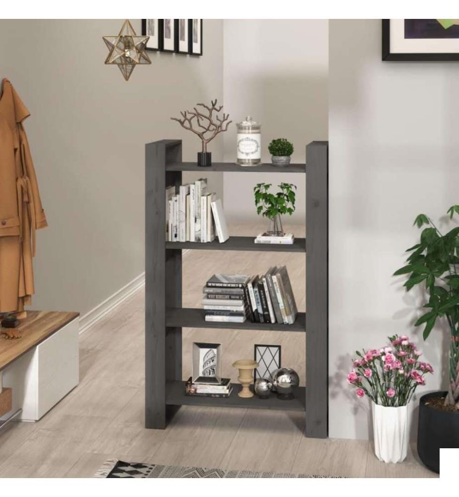 Bibliothèque/Séparateur de pièce Gris 80x35x125 cm Pin solide
