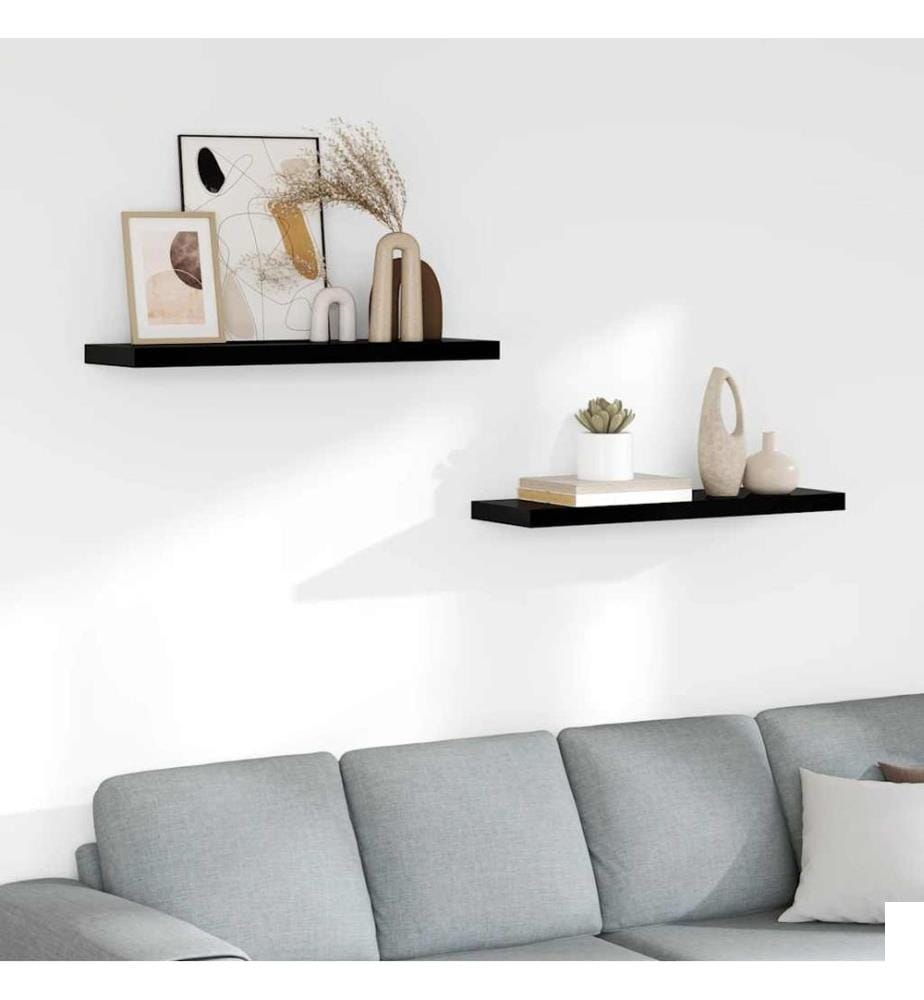 Étagère murale flottante 2 pcs Noir brillant 80x23,5x3,8 cm MDF