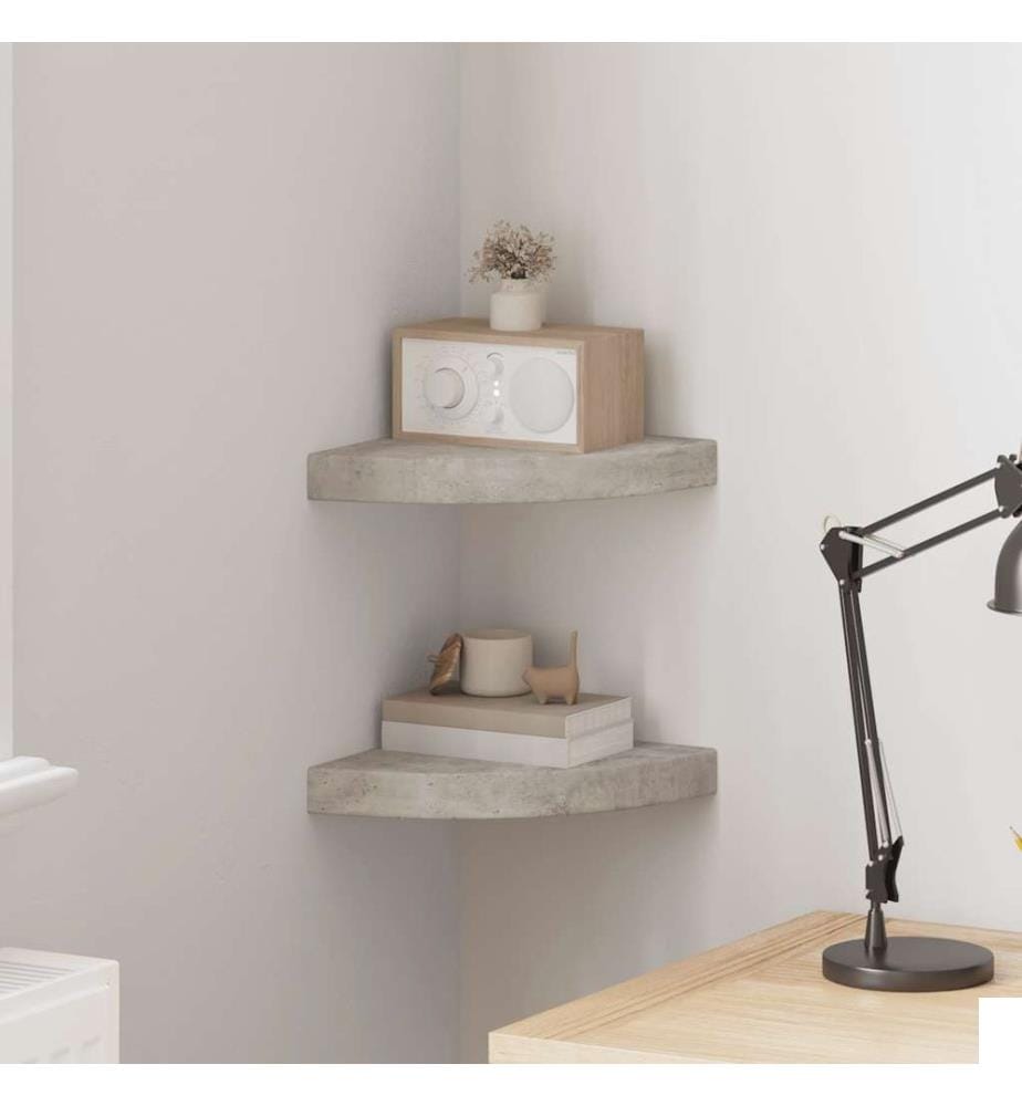 Étagères d'angle murales 2 pcs Gris béton 25x25x3,8 cm MDF