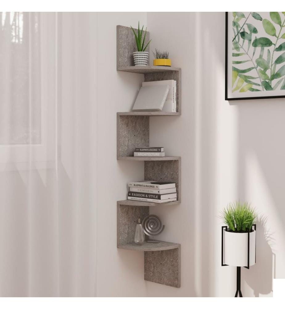 Étagère d'angle murale gris béton 19x19x123cm bois d'ingénierie