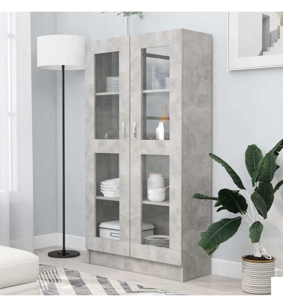 Armoire à vitrine Gris béton 82,5x30,5x150 cm Bois d'ingénierie