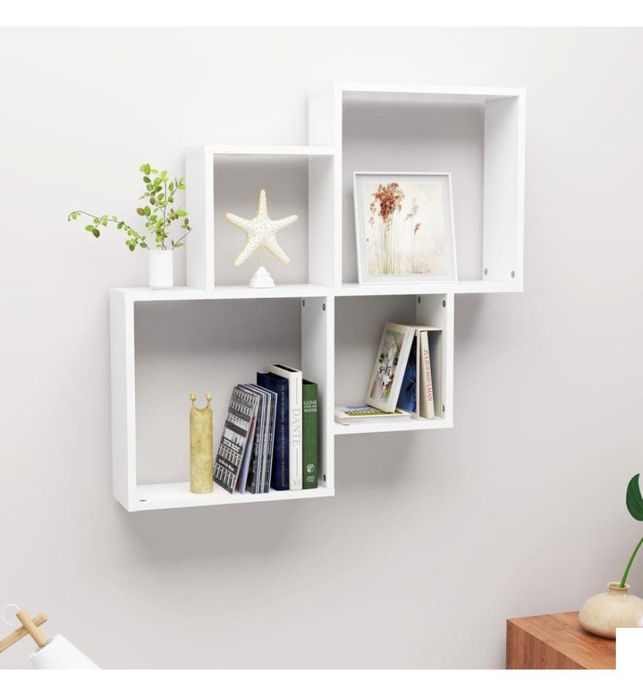 Étagère murale cube Blanc 80x15x78,5 cm Bois dingénierie
