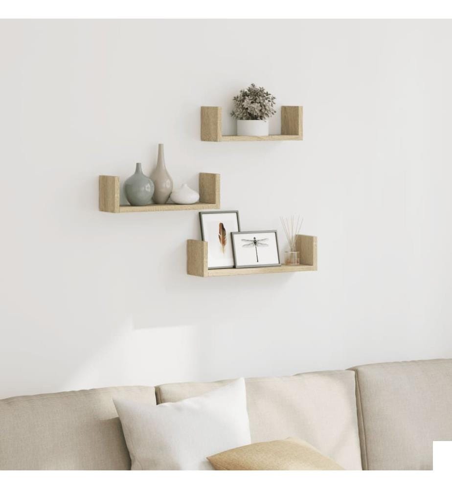 Étagères murales 3 pcs chêne sonoma bois d'ingénierie