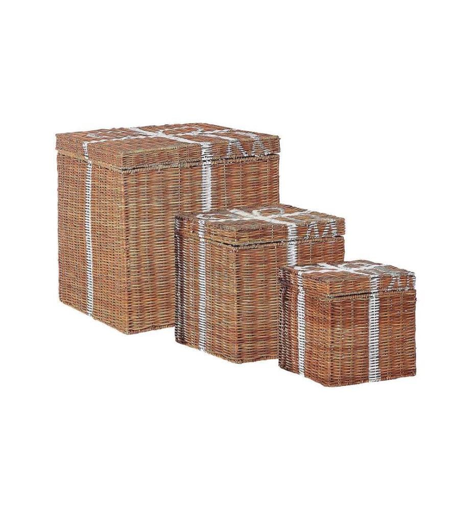 Lot de 3 paniers Cadeaux de Noël CADEAU Rotin Naturel