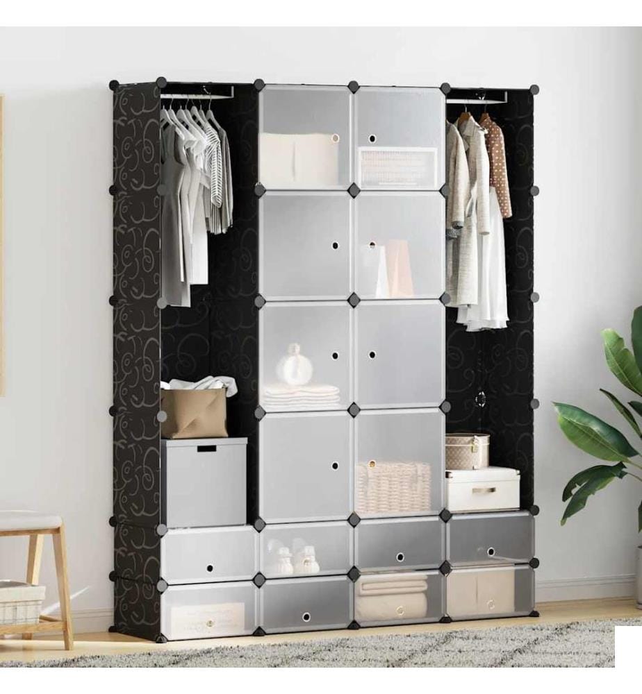 Armoire modulaire 18 compartiments Noir et blanc 37x146x180,5cm