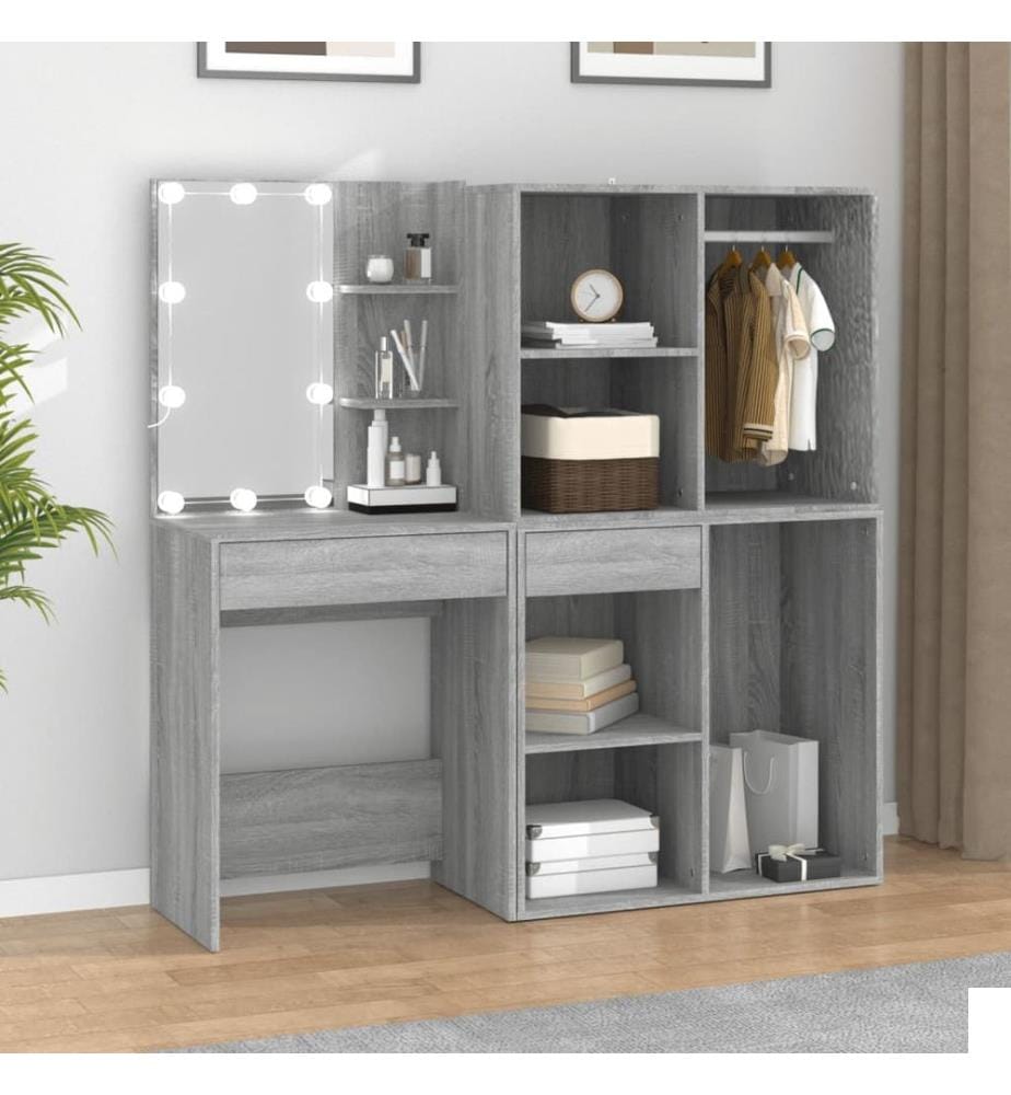 Coiffeuse à LED avec armoires Sonoma gris Bois d'ingénierie