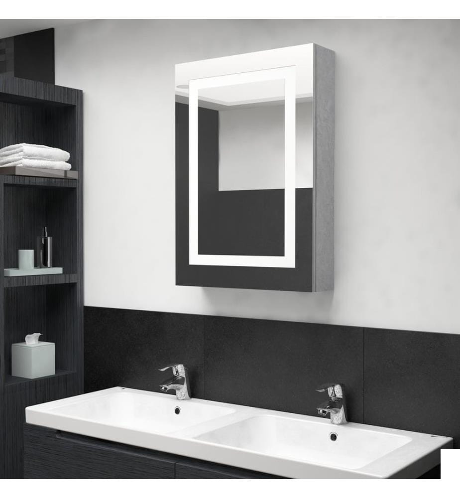 Armoire de salle de bain à miroir LED gris béton 50x13x70 cm
