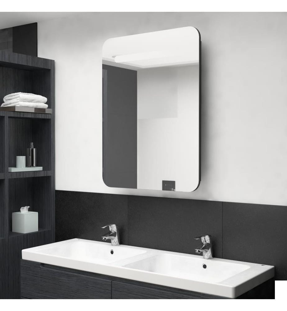 Armoire de salle de bain à miroir LED noir 60x11x80 cm