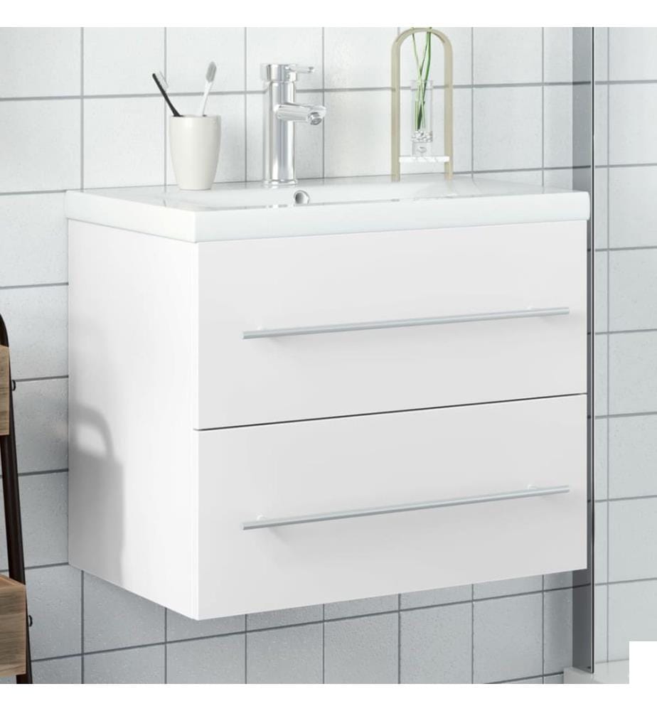 Armoire lavabo de salle de bain avec bassin intégré blanc