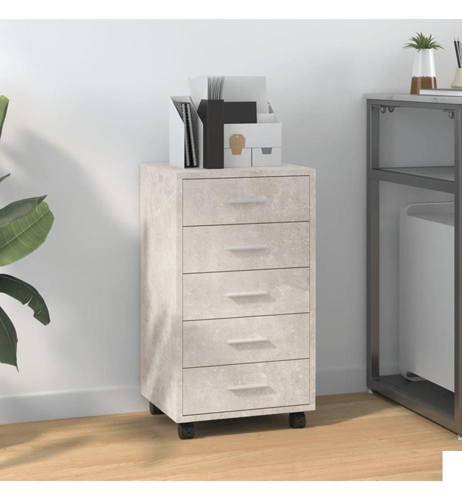 Armoire à tiroirs avec roulettes Gris béton Bois d'ingénierie