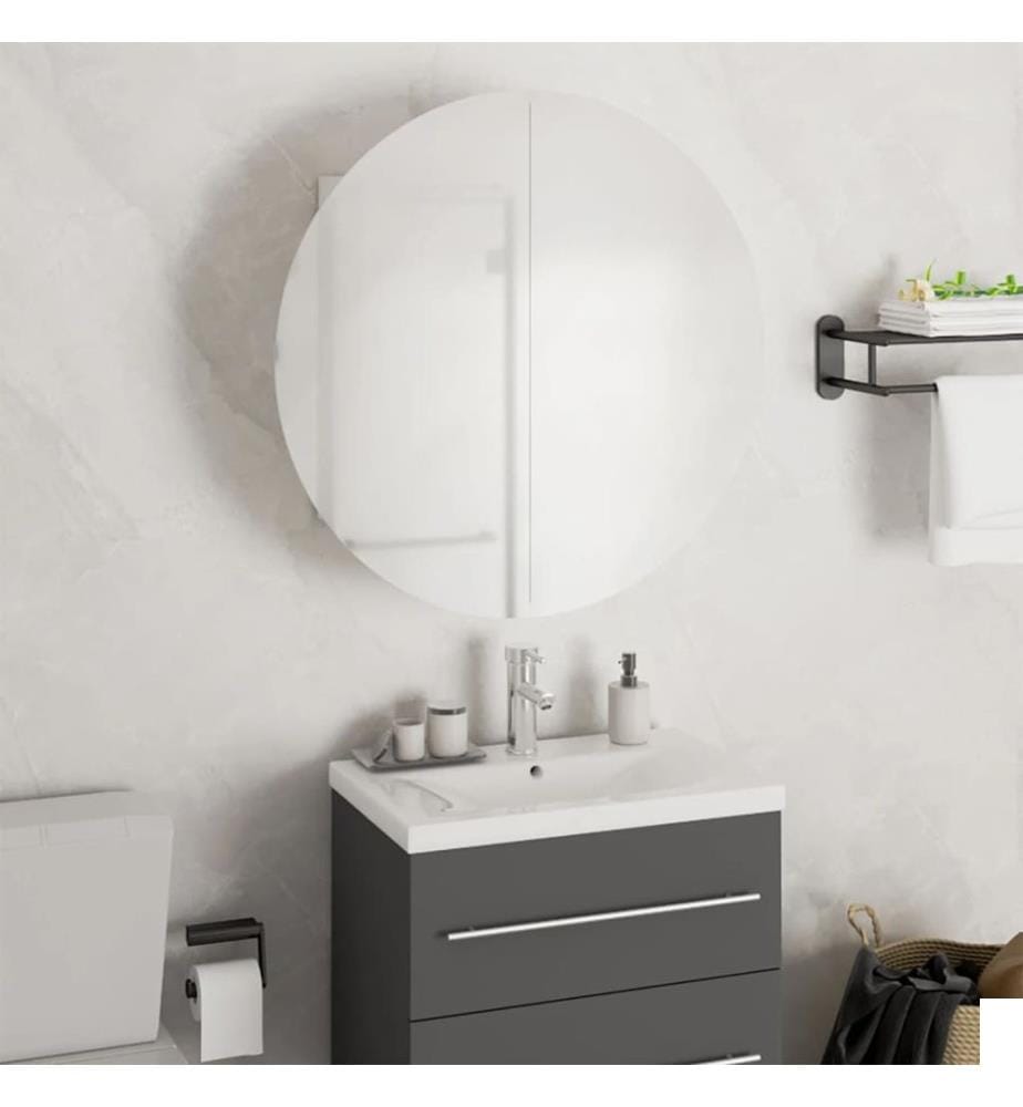 Armoire de salle de bain miroir rond et LED Blanc 47x47x17,5 cm