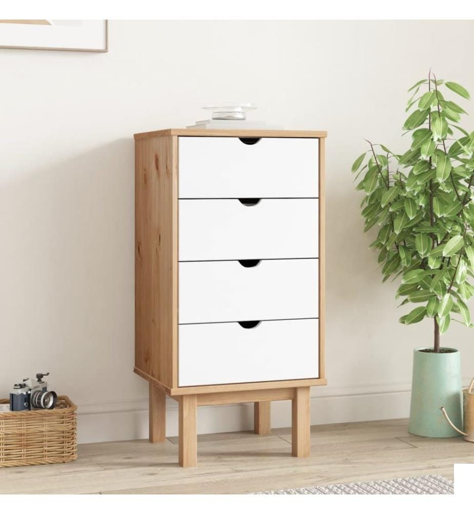 Commode OTTA marron et blanc 45x39x90 cm bois de pin massif