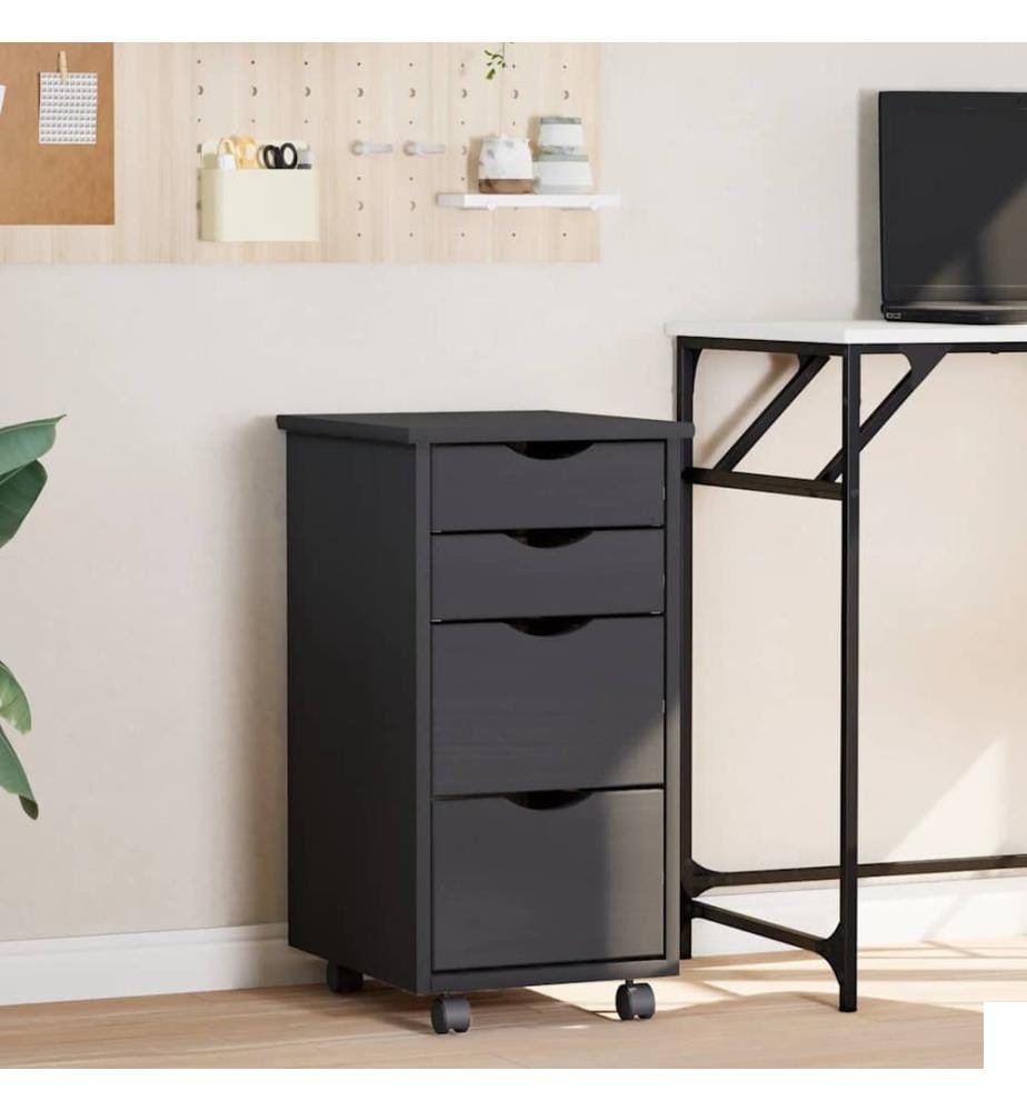 Armoire roulante avec tiroirs MOSS gris bois de pin solide