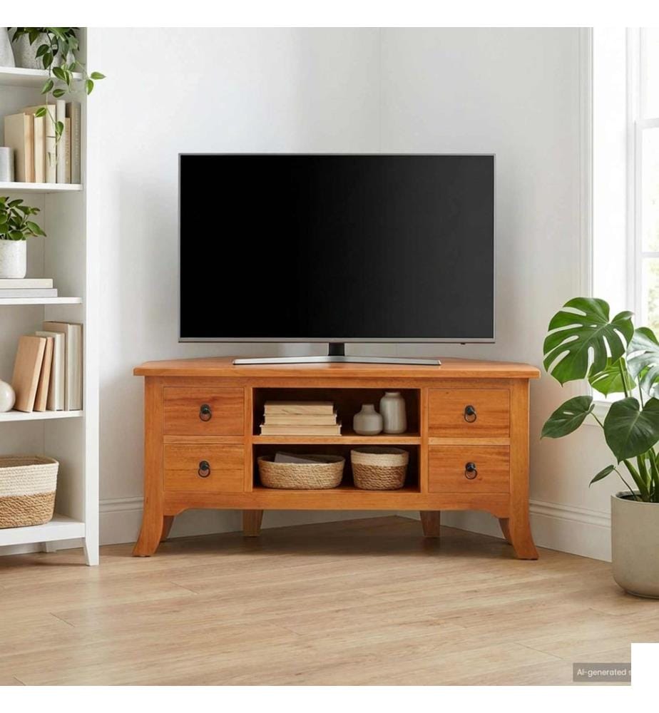 Meuble TV Naturel 100 x 40,5 x 46 cm Bois de Mahogany Massif