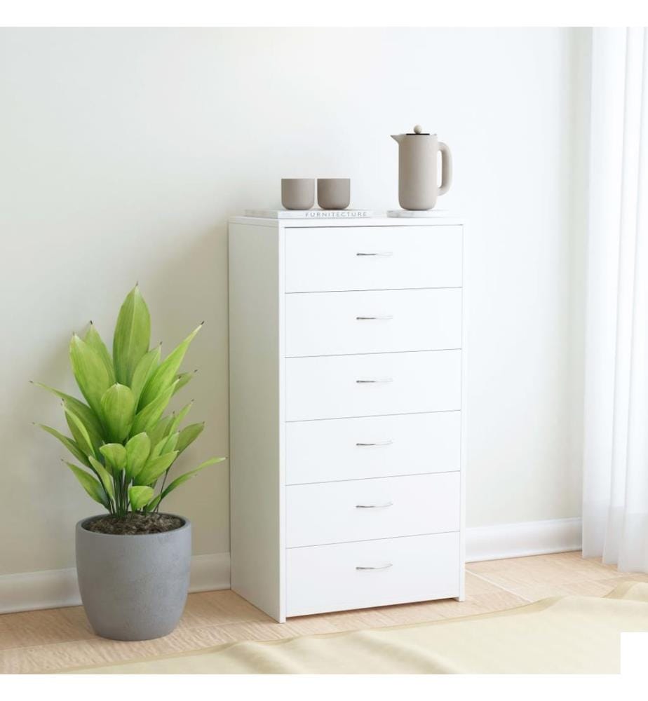 Buffet avec 6 tiroirs Blanc 50x34x96 cm Bois d'ingénierie
