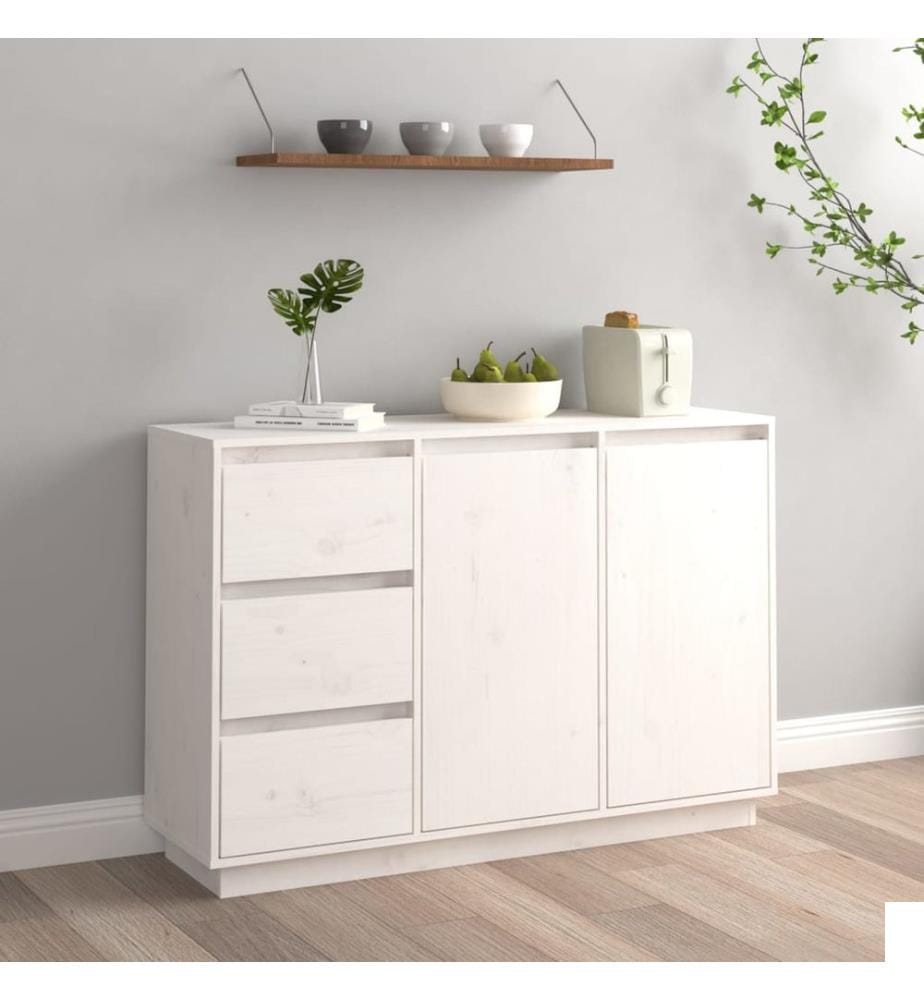 Buffet Blanc 111x34x75 cm Bois massif de pin