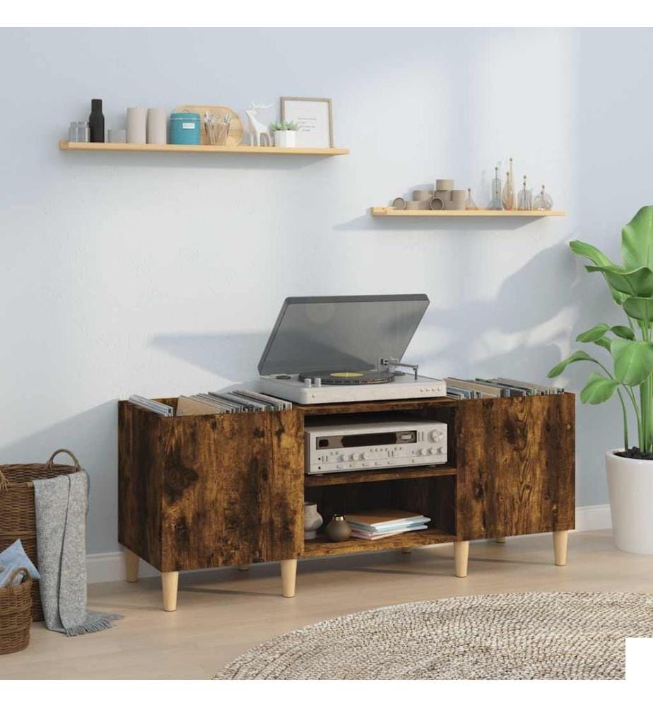 Armoire à disques chêne fumé 121x38x48 cm bois d'ingénierie