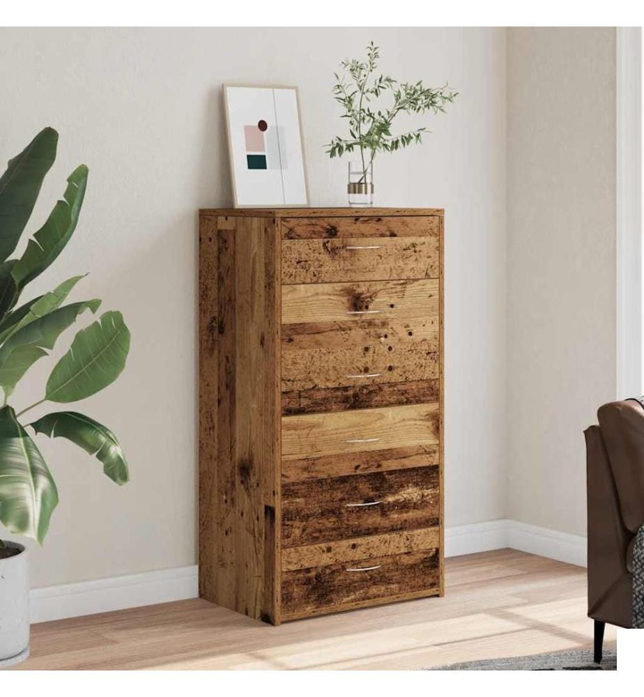 Buffet avec 6 tiroirs vieux bois 50x34x96 cm bois d'ingénierie