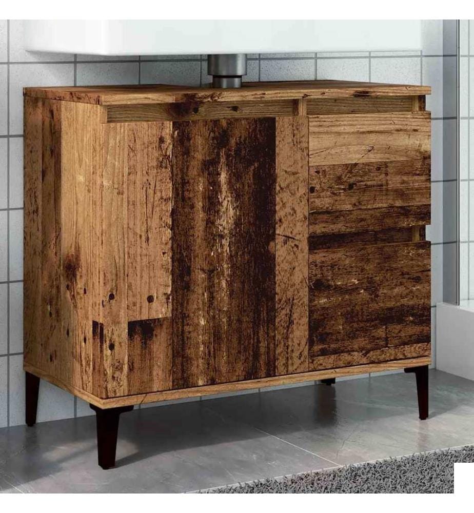 Armoire lavabo vieux bois 65x33x60 cm bois d'ingénierie