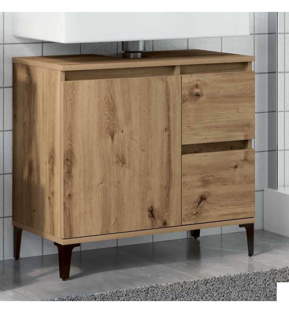 Armoire lavabo chêne artisanal 65x33x60 cm bois d'ingénierie