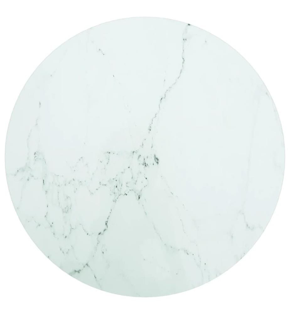 Dessus de table blanc Ø50x0,8cm verre trempé avec design marbre