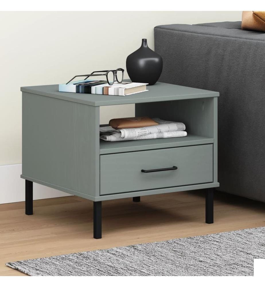 Table de chevet avec pieds en métal Gris Bois pin massif OSLO