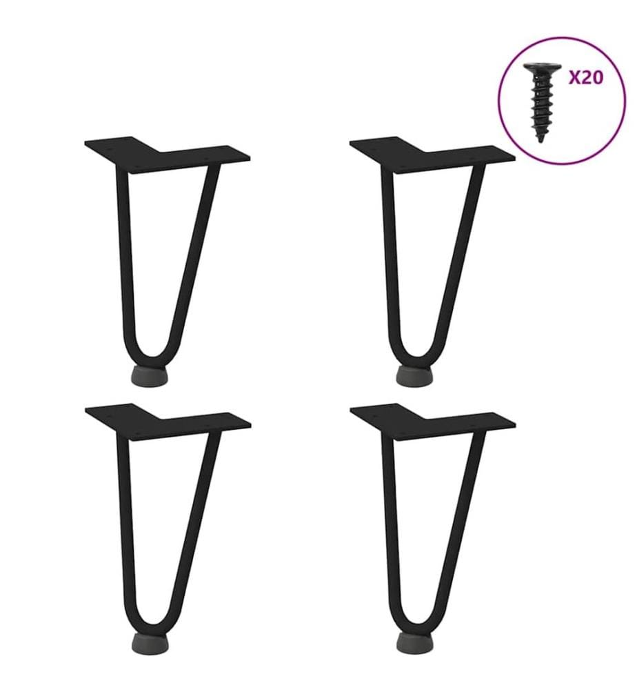 Pieds en épingle à cheveux pour table basse 4 pièces Noir 20 cm Acier massif