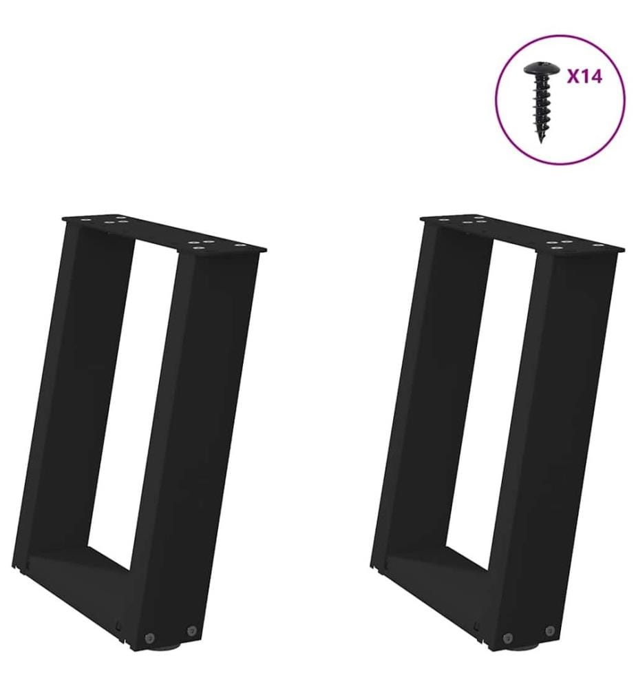 Pieds de table basse en U 2 pièces Noir 38 x (42-43) cm Acier
