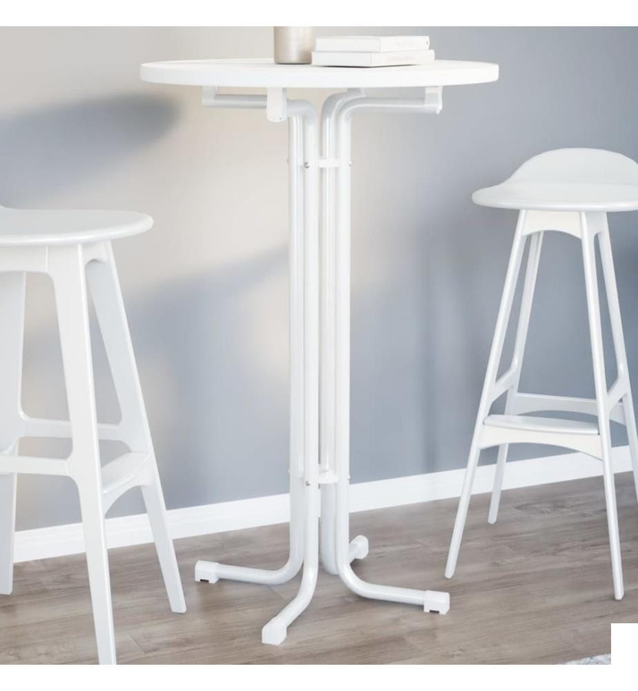 Table de bar blanc Ø70x110 cm bois d'ingénierie et acier